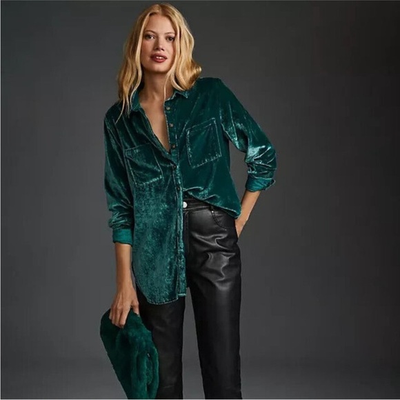 Anthropologie Tops - NWOT Anthropologie Pilcro The Hadley Relaxed Button Down Shirt Green Velvet XLP